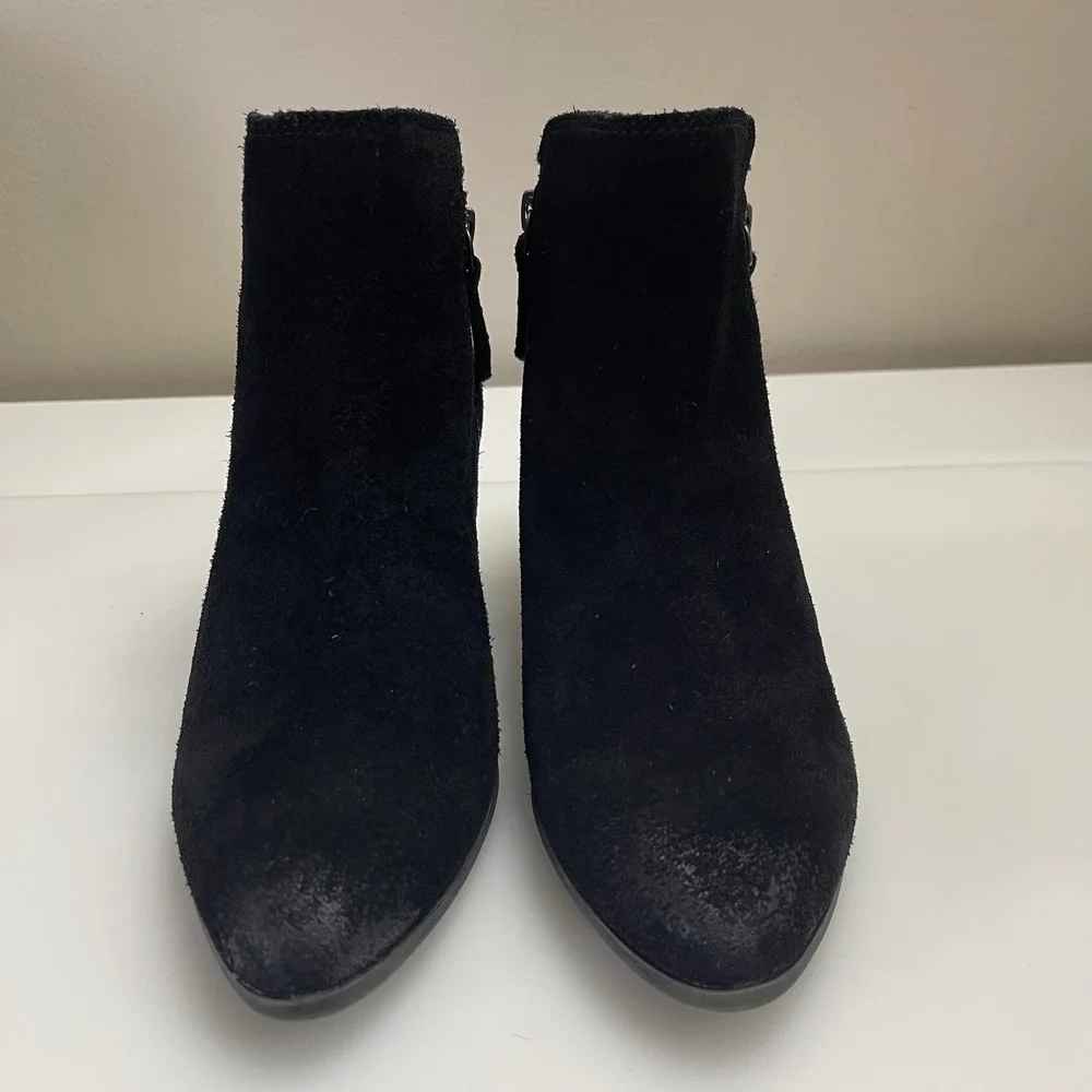 Frye & Co Judy Ankle Boots Womens 8 Black Suede Side Zip Block Heel Bootie Shoes
